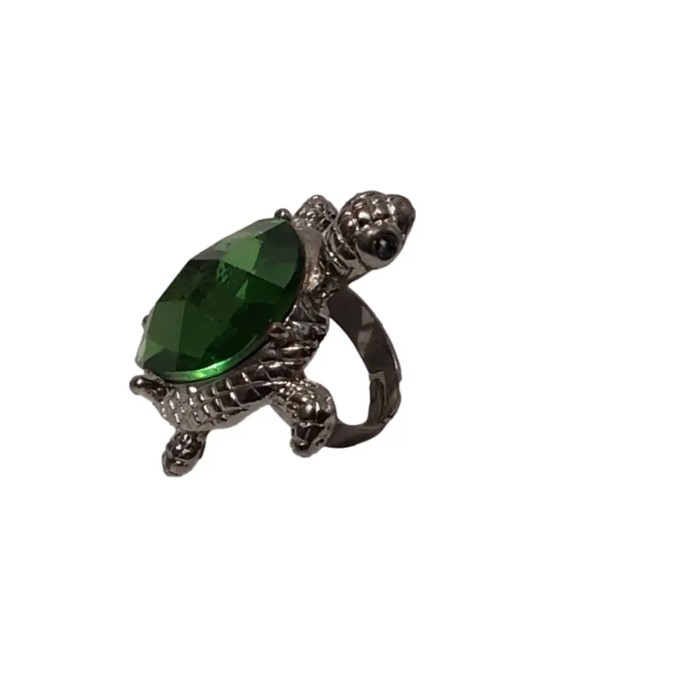 TURTLE GREEN & SILVER‎ FINGER RING SIZE 7
